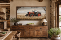 Red Tractor In The Wheat Field Rustic Farmhouse Wall Decor Canvas Wall Art
