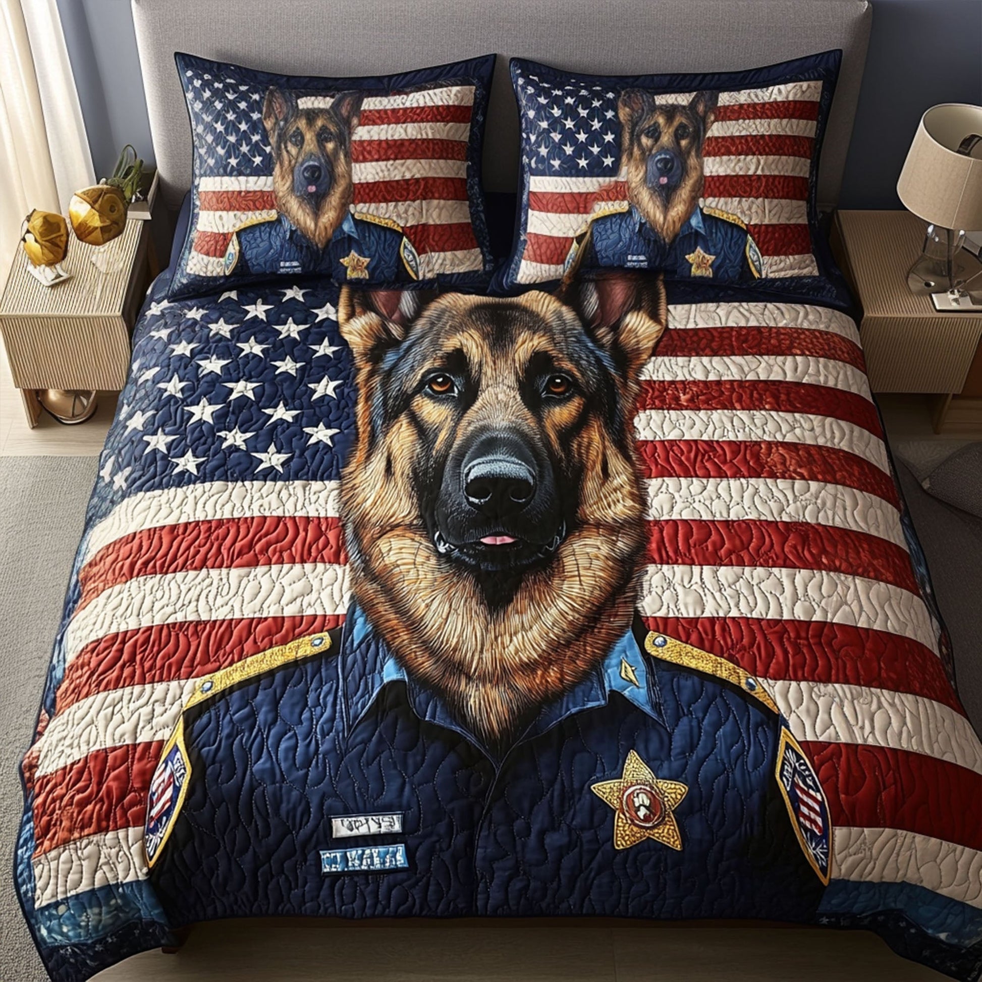 Red White Shepherd 3-Piece Quilted Bedding Set - Single (59" x 70")