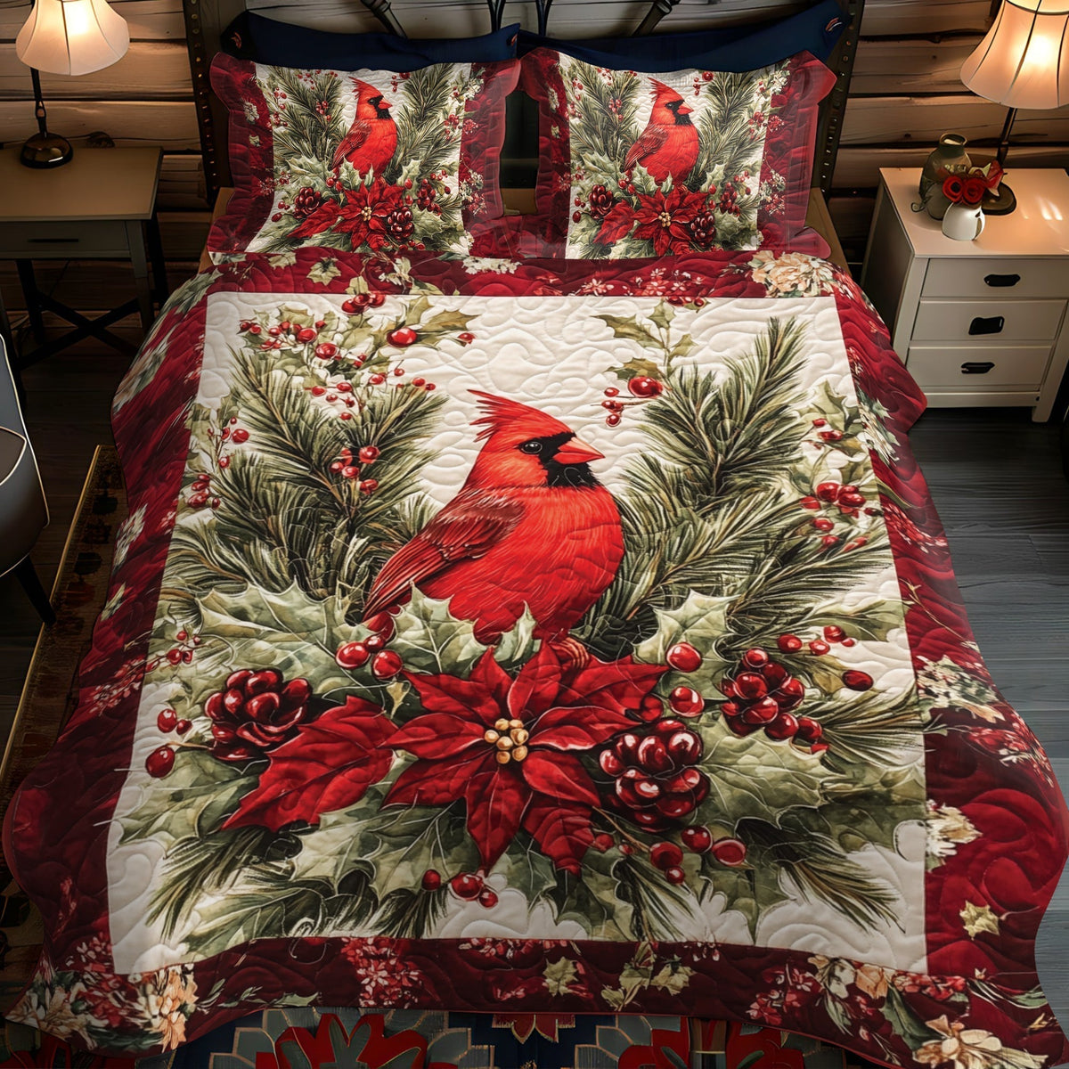 Redbird Retreat Quilted Bedding Set - Single (59" x 70")