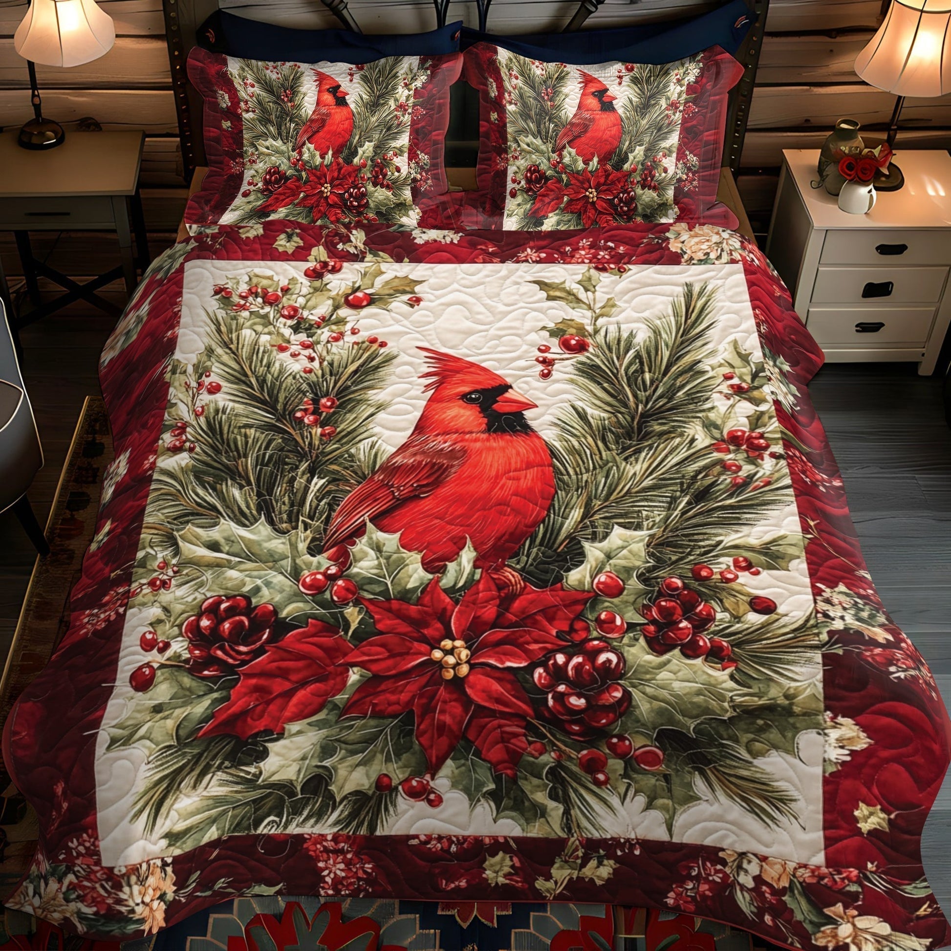Redbird Retreat Quilted Bedding Set - Single (59" x 70")