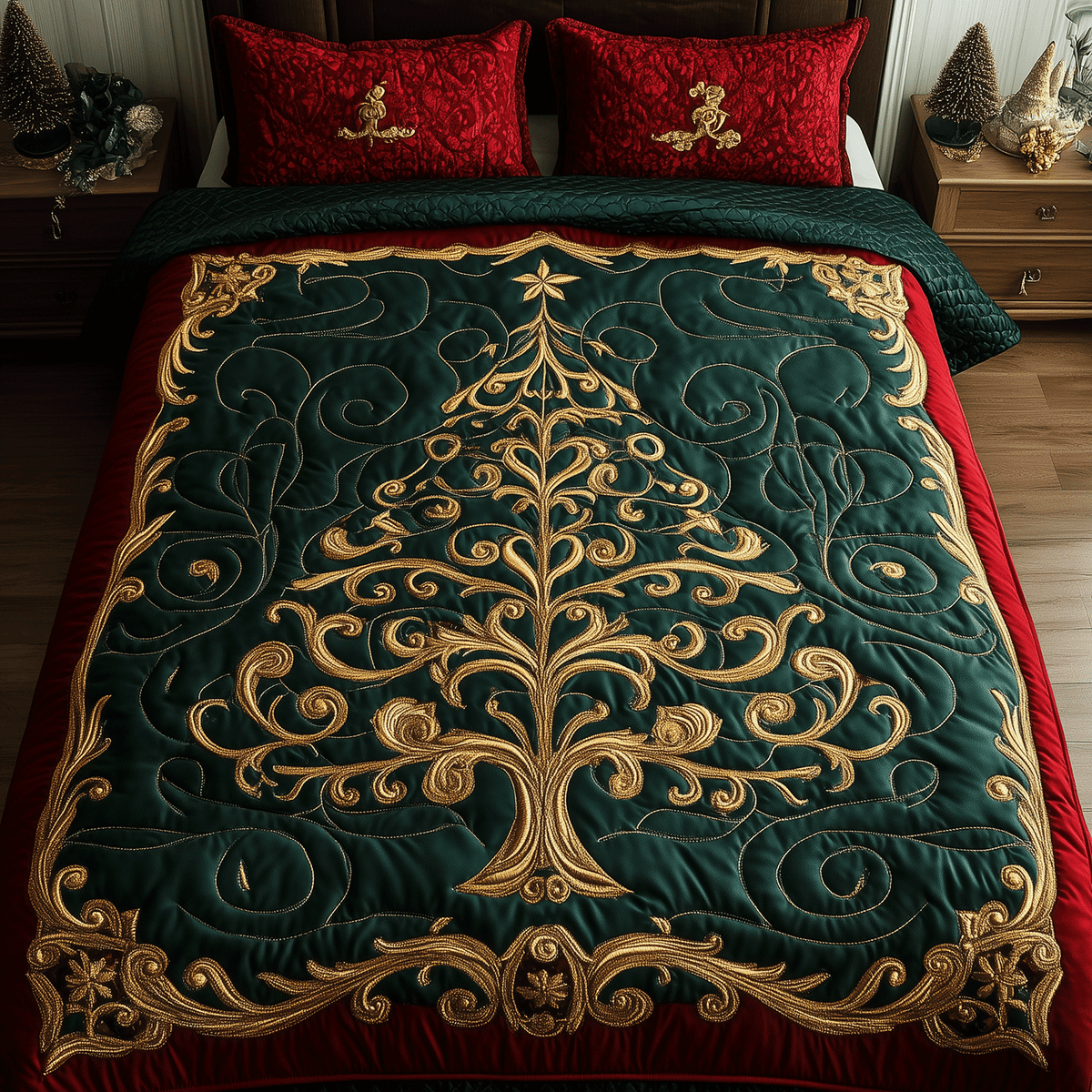 Regal Christmas Tree 3-Piece Quilted Bedding Set - Single (59" x 70")