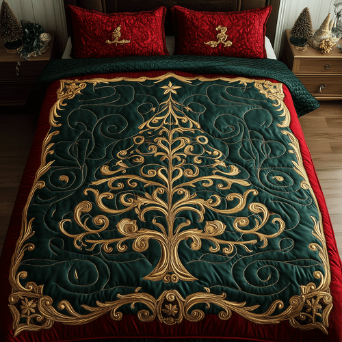 Regal Christmas Tree 3-Piece Quilted Bedding Set - Single (59" x 70")