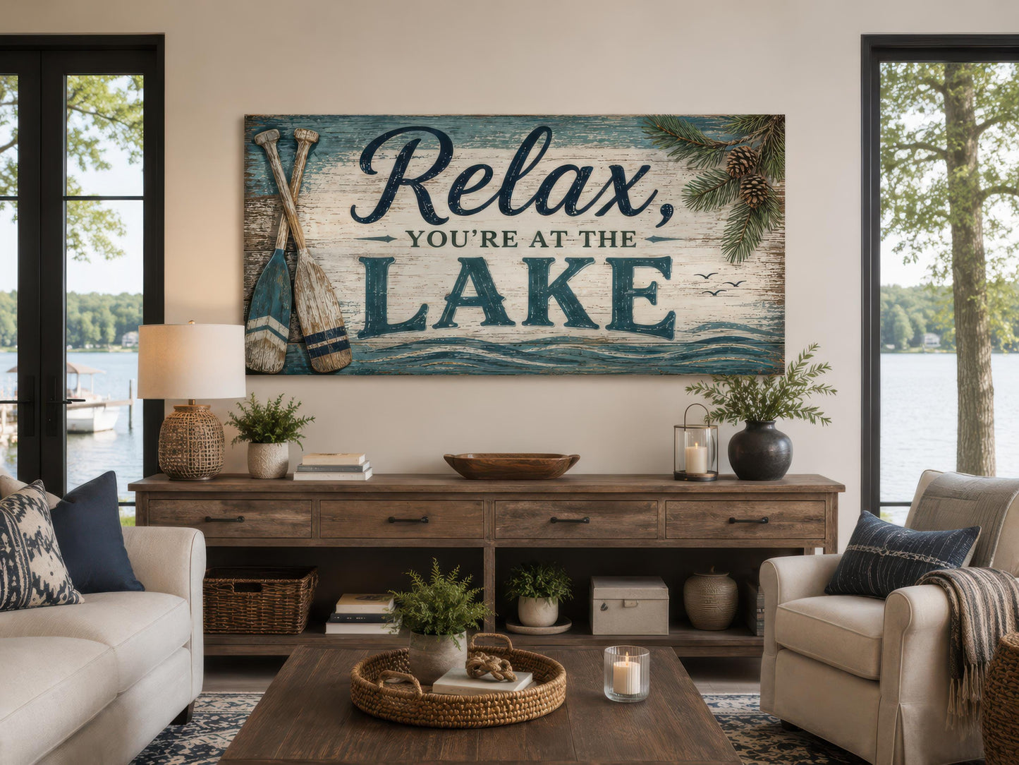 Relax You Are At The Lake Sign - Rustic Lake House Decor For Living Room Canvas Wall Art