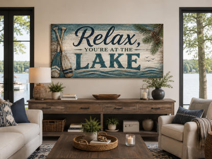 Relax You Are At The Lake Sign - Rustic Lake House Decor For Living Room Canvas Wall Art