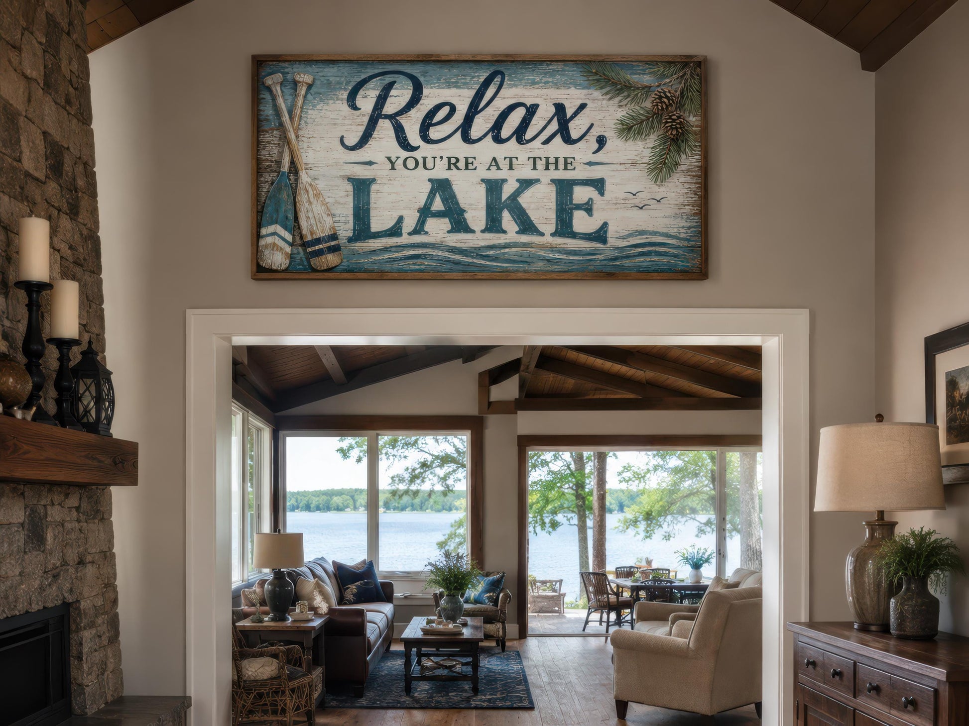 Relax You Are At The Lake Sign - Rustic Lake House Decor For Living Room Canvas Wall Art
