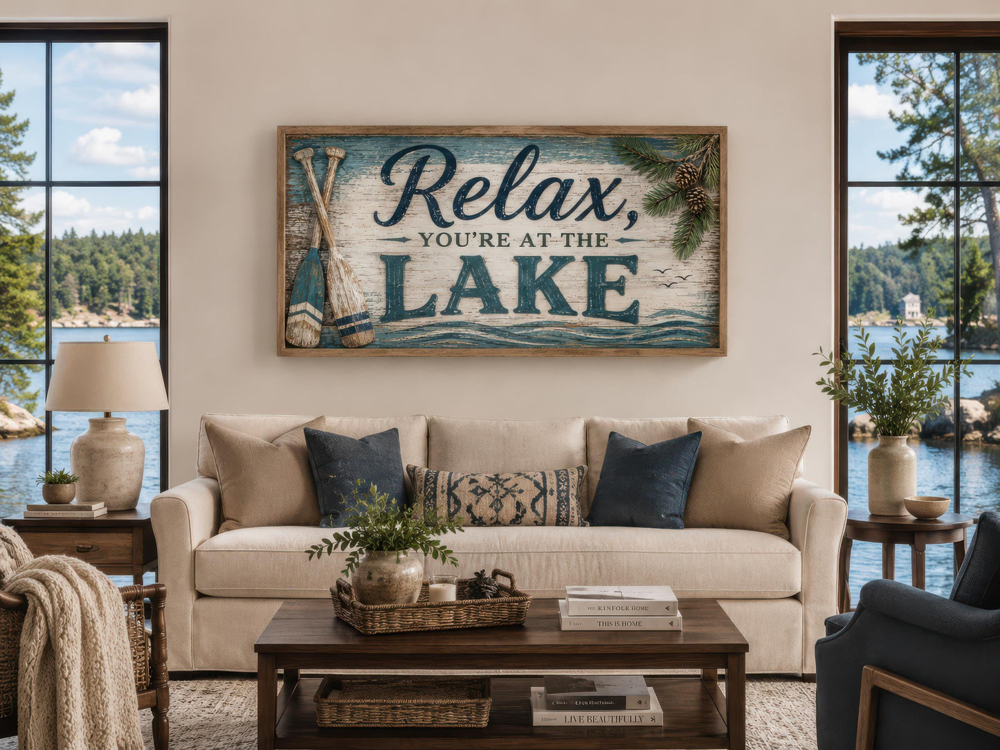 Relax You Are At The Lake Sign - Rustic Lake House Decor For Living Room Canvas Wall Art