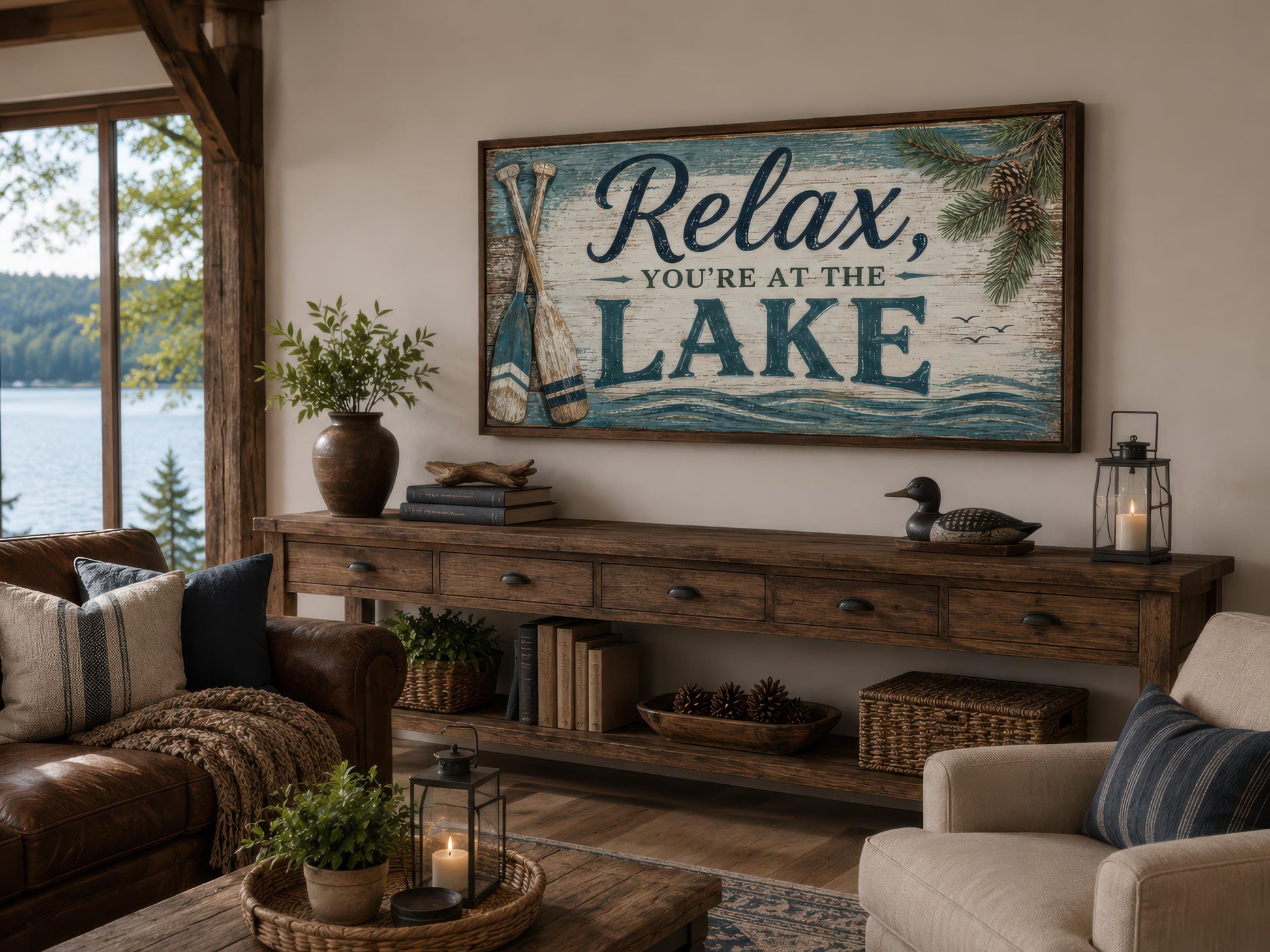 Relax You Are At The Lake Sign - Rustic Lake House Decor For Living Room Canvas Wall Art