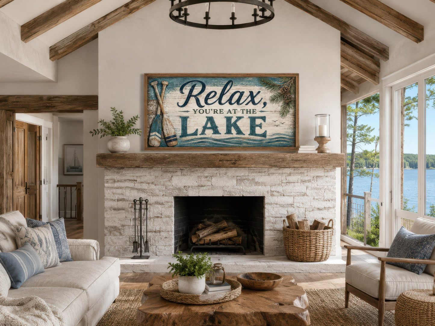 Relax You Are At The Lake Sign - Rustic Lake House Decor For Living Room Canvas Wall Art