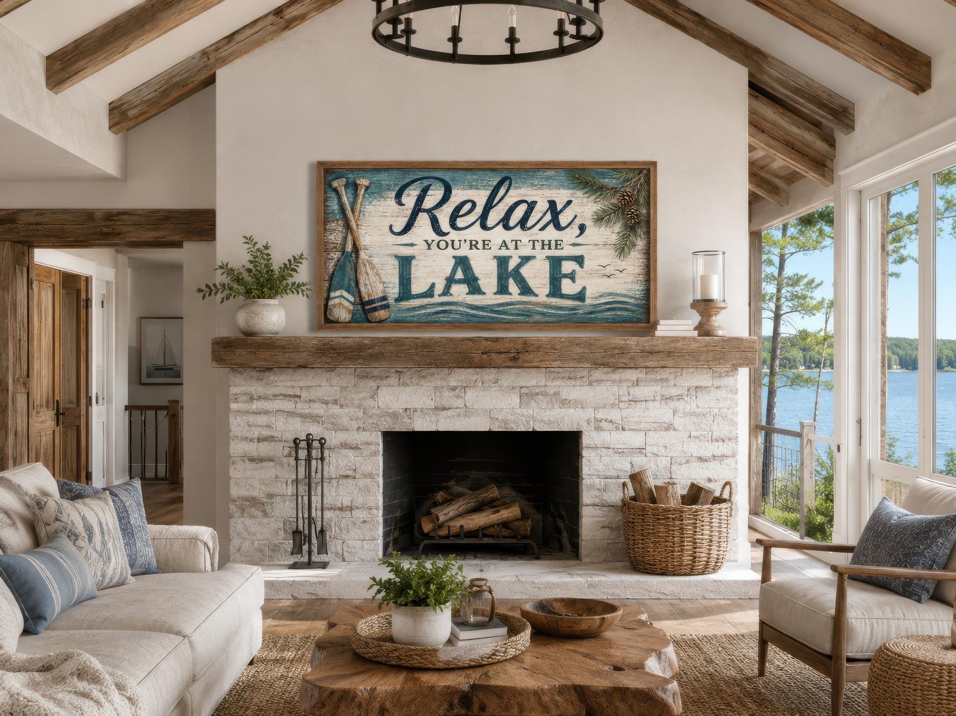 Relax You Are At The Lake Sign - Rustic Lake House Decor For Living Room Canvas Wall Art