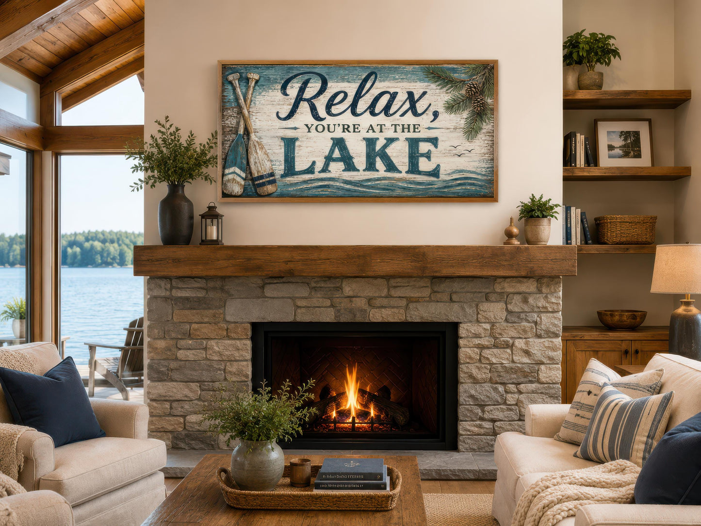 Relax You Are At The Lake Sign - Rustic Lake House Decor For Living Room Canvas Wall Art