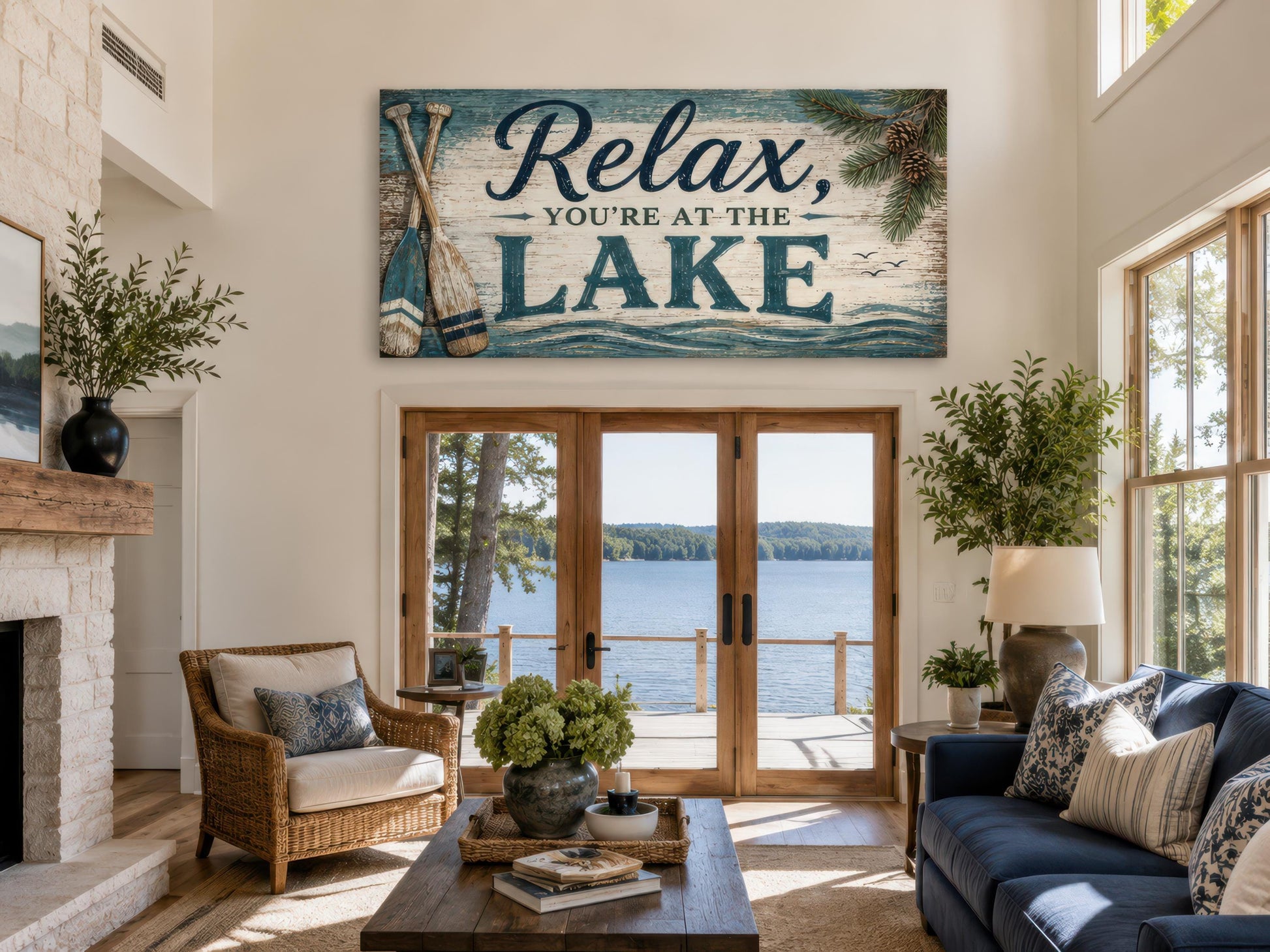 Relax You Are At The Lake Sign - Rustic Lake House Decor For Living Room Canvas Wall Art