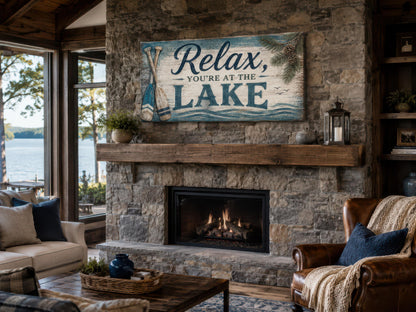 Relax You Are At The Lake Sign - Rustic Lake House Decor For Living Room Canvas Wall Art