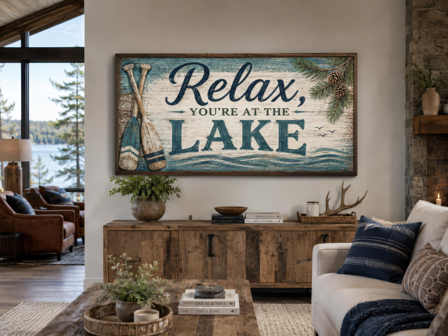 Relax You Are At The Lake Sign - Rustic Lake House Decor For Living Room Canvas Wall Art