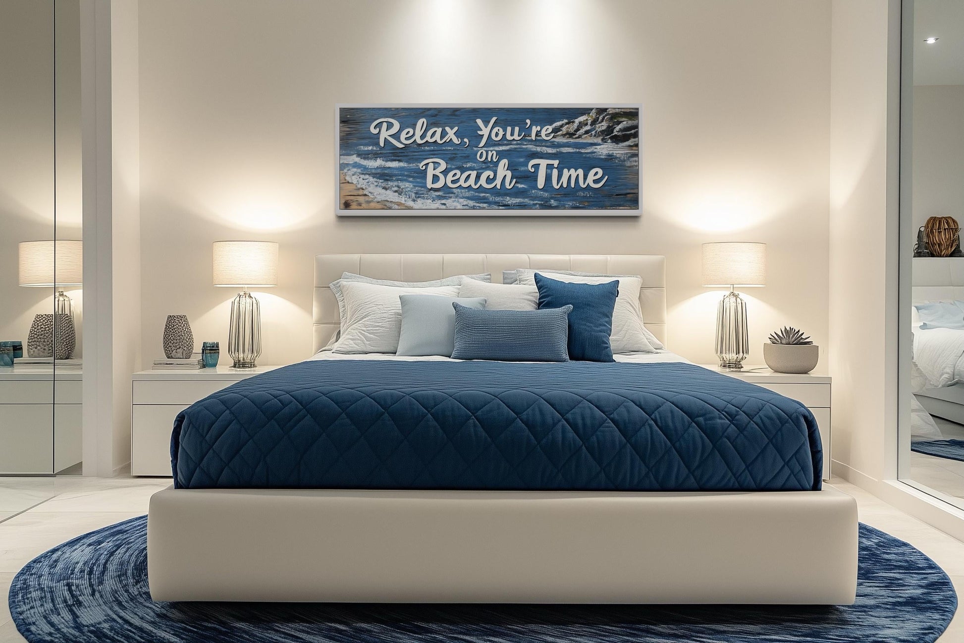 Relax You’re On Beach Time Long Horizontal Rustic Sign Over Bed Coastal Wall Art