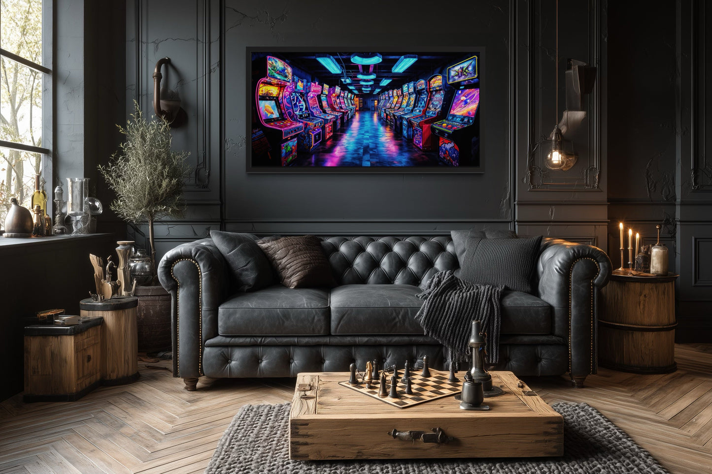 Retro Arcade Wall Art - Framed Canvas Print for Gaming Room Decor