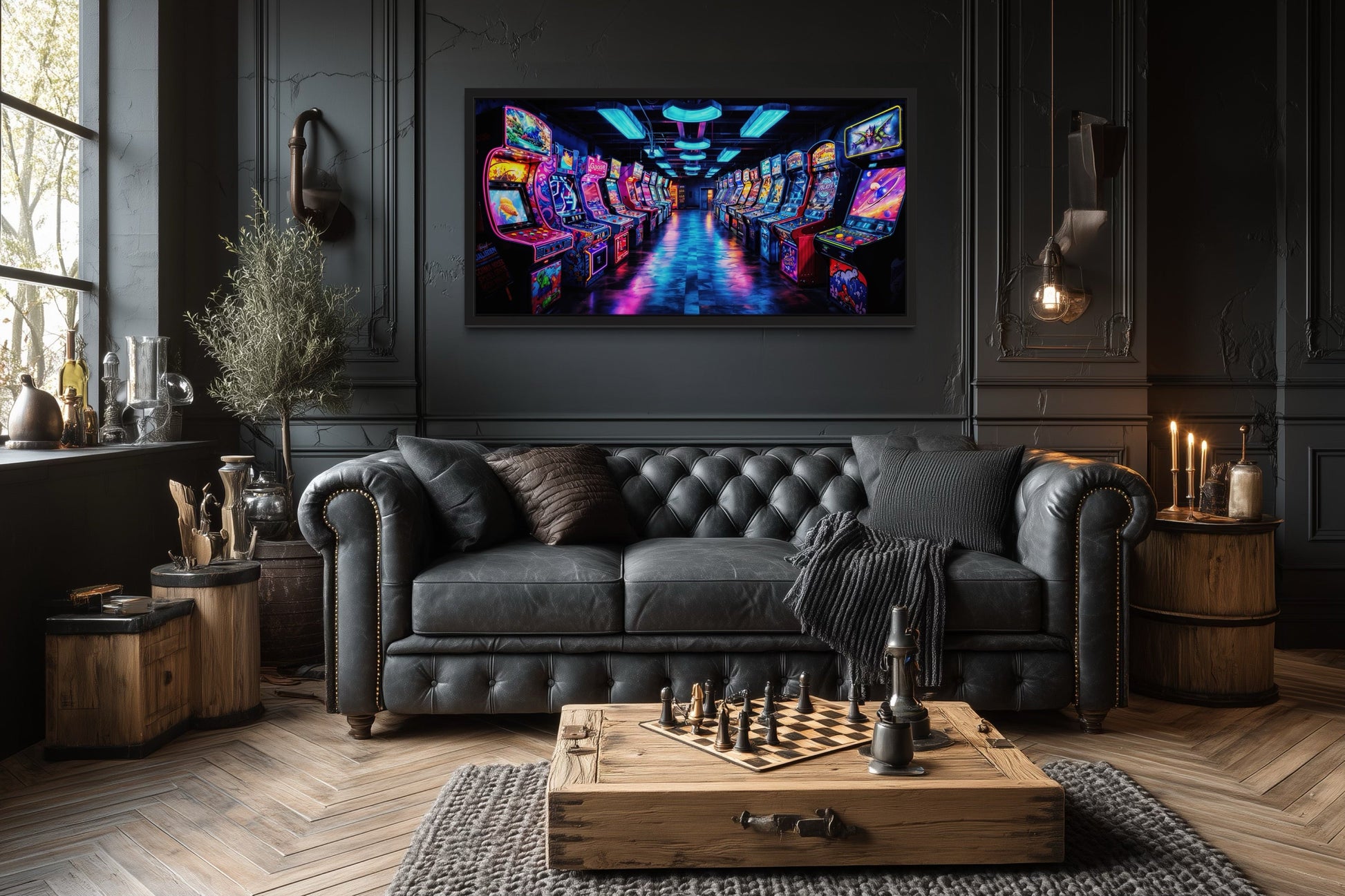 Retro Arcade Wall Art - Framed Canvas Print for Gaming Room Decor
