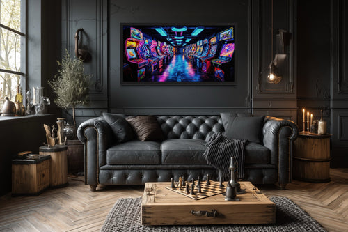 Retro Arcade Wall Art - Framed Canvas Print for Gaming Room Decor