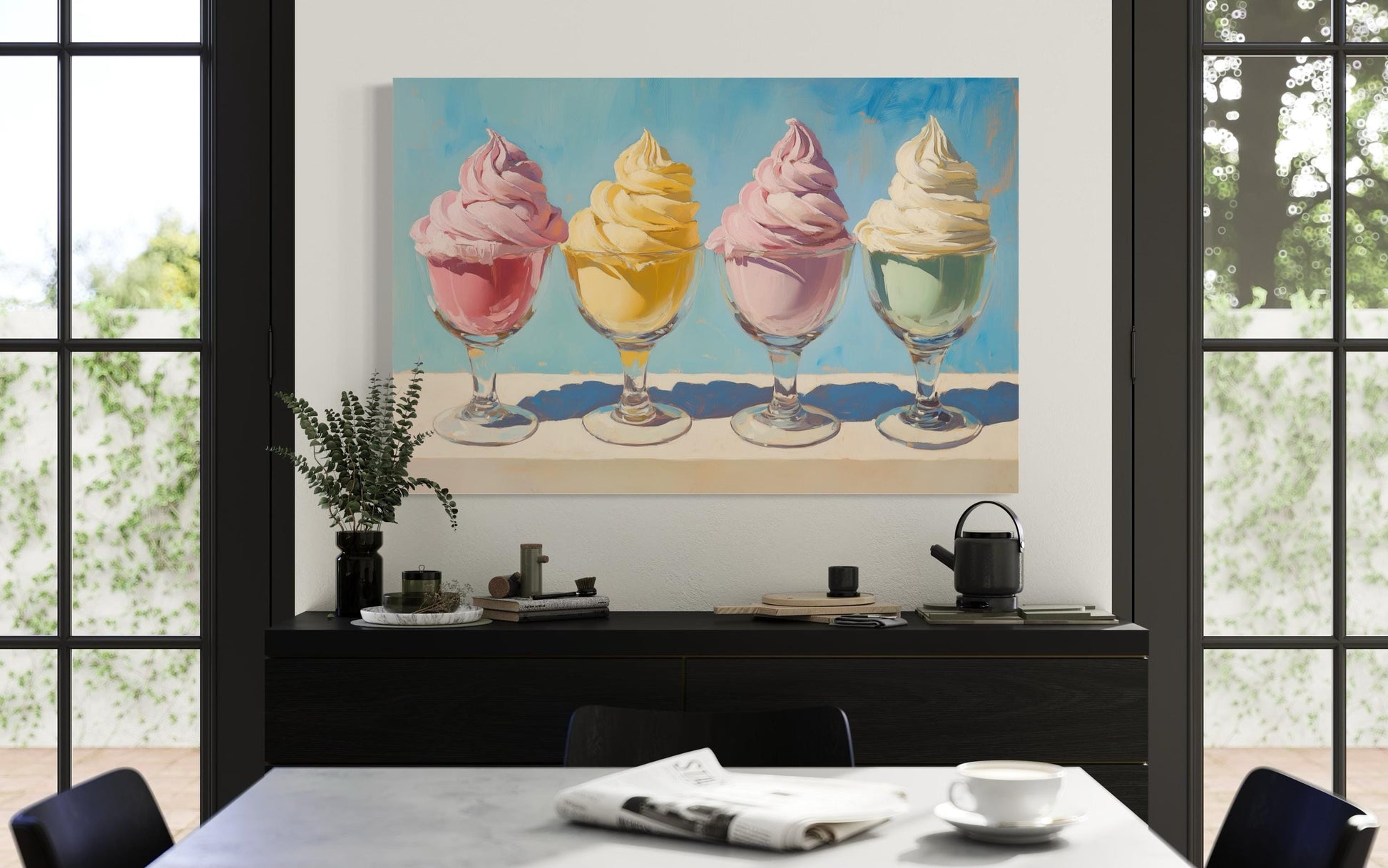 Retro Ice Cream Framed Canvas Wall Art For Kitchen Decor