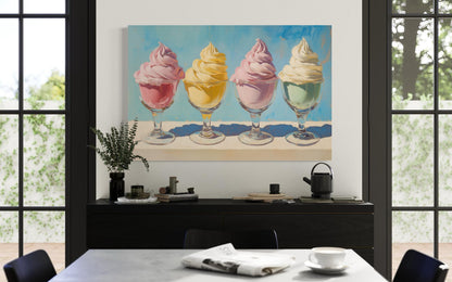 Retro Ice Cream Framed Canvas Wall Art For Kitchen Decor