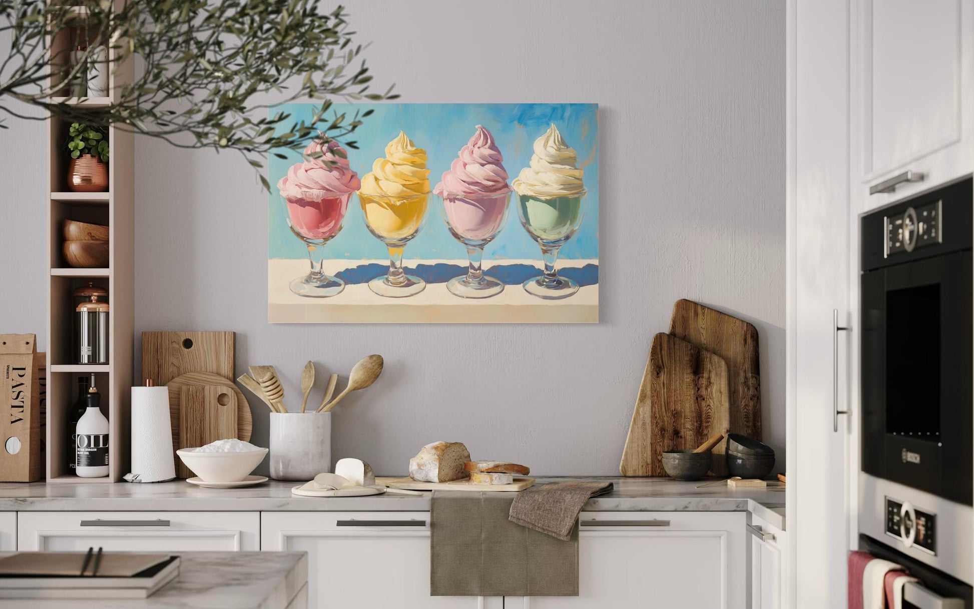 Retro Ice Cream Framed Canvas Wall Art For Kitchen Decor