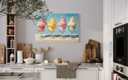 Retro Ice Cream Framed Canvas Wall Art For Kitchen Decor