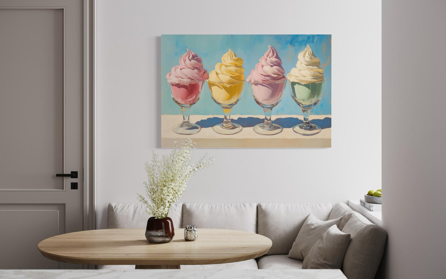 Retro Ice Cream Framed Canvas Wall Art For Kitchen Decor