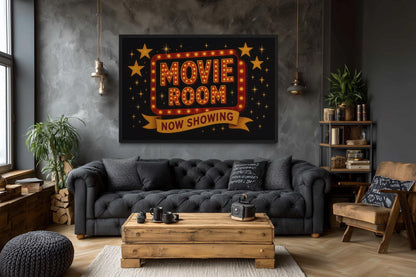 Retro Marquee Movie Room Sign Framed Canvas Wall Art