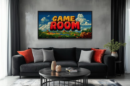 Retro Pixel Game Room Sign Canvas Wall Art
