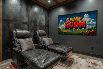 Retro Pixel Game Room Sign Canvas Wall Art