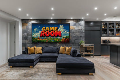 Retro Pixel Game Room Sign Canvas Wall Art