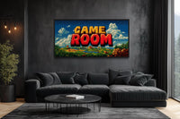 Retro Pixel Game Room Sign Canvas Wall Art