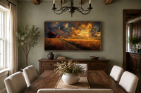 Old Red Barn In Autumn Sunset Framed Farmhouse Canvas Wall Art