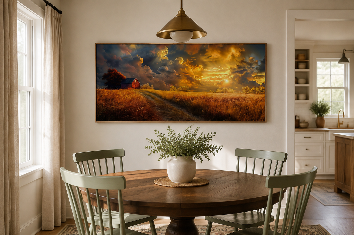Old Red Barn In Autumn Sunset Framed Farmhouse Canvas Wall Art