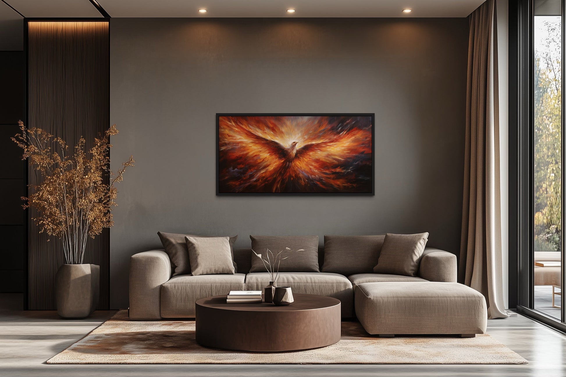 Rising Phoenix Extra Large Orange Framed Canvas Wall Art For Living Room Or Dining
