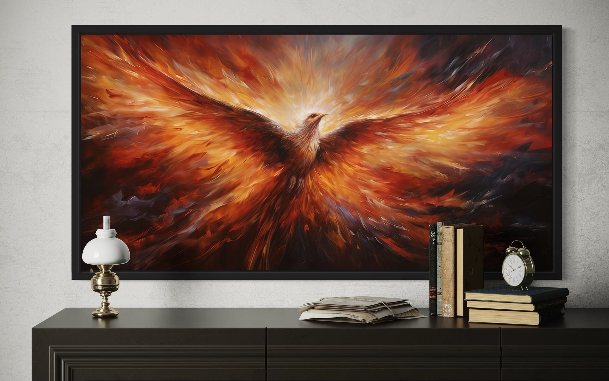 Rising Phoenix Extra Large Orange Framed Canvas Wall Art For Living Room Or Dining