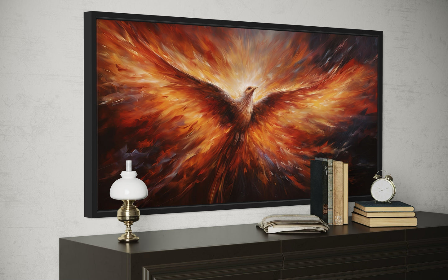 Rising Phoenix Extra Large Orange Framed Canvas Wall Art For Living Room Or Dining