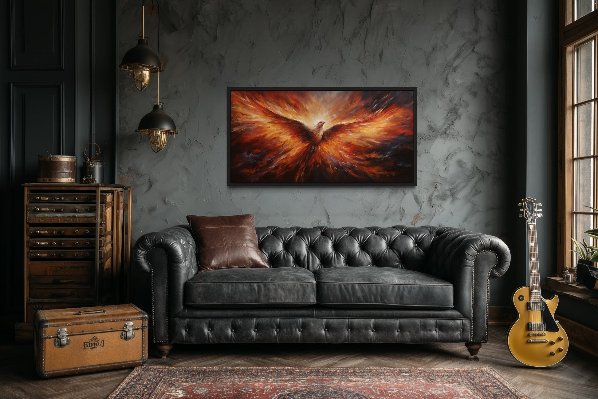 Rising Phoenix Extra Large Orange Framed Canvas Wall Art For Living Room Or Dining