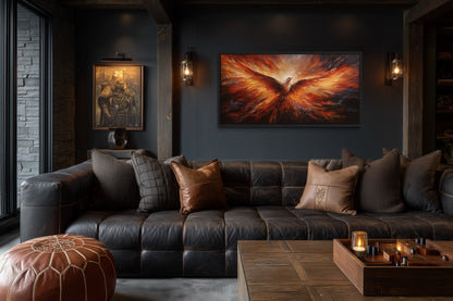 Rising Phoenix Extra Large Orange Framed Canvas Wall Art For Living Room Or Dining