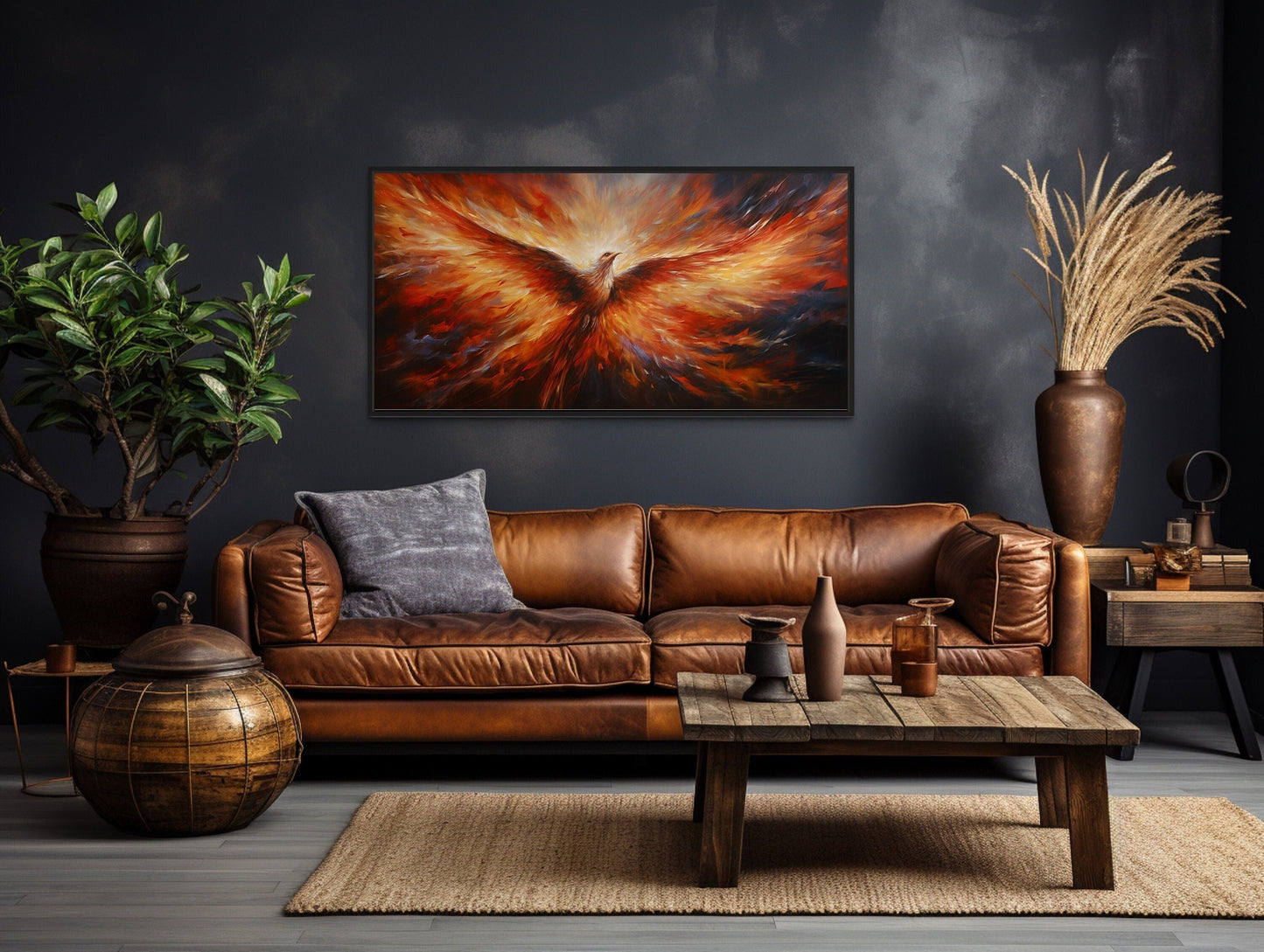Rising Phoenix Extra Large Orange Framed Canvas Wall Art For Living Room Or Dining