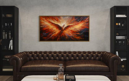 Rising Phoenix Extra Large Orange Framed Canvas Wall Art For Living Room Or Dining