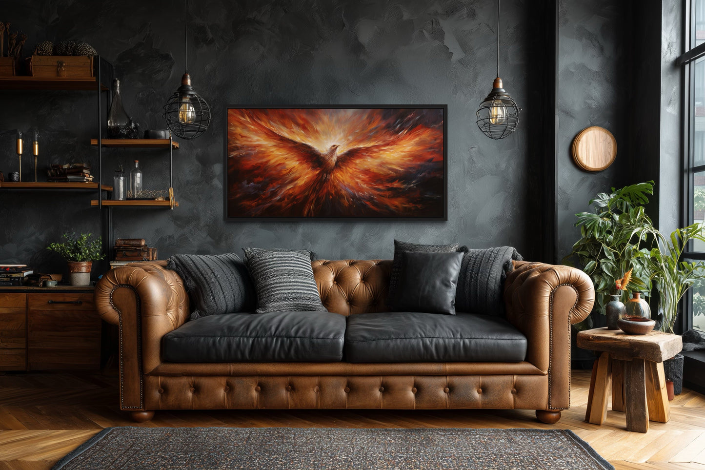 Rising Phoenix Extra Large Orange Framed Canvas Wall Art For Living Room Or Dining