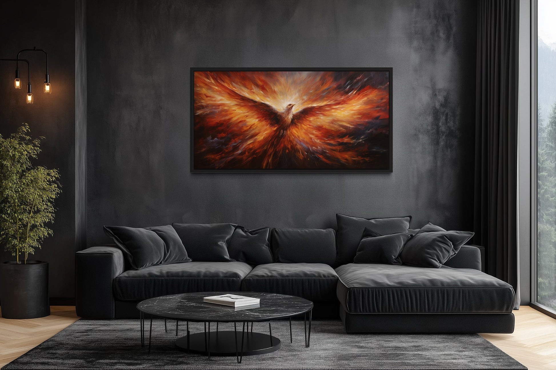 Rising Phoenix Extra Large Orange Framed Canvas Wall Art For Living Room Or Dining