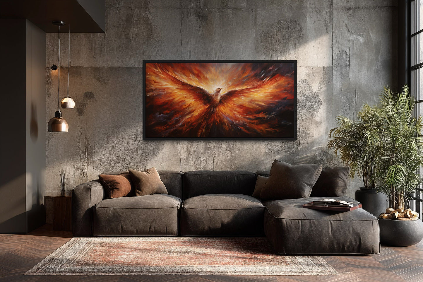Rising Phoenix Extra Large Orange Framed Canvas Wall Art For Living Room Or Dining