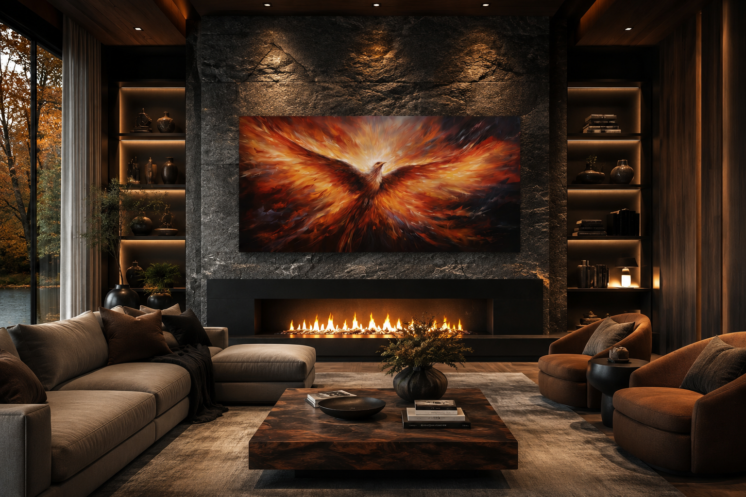 Rising Phoenix Extra Large Orange Framed Canvas Wall Art For Living Room Or Dining