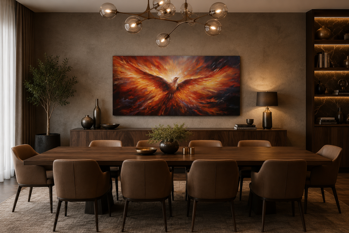 Rising Phoenix Extra Large Orange Framed Canvas Wall Art For Living Room Or Dining