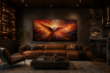 Rising Phoenix Extra Large Orange Framed Canvas Wall Art For Living Room Or Dining