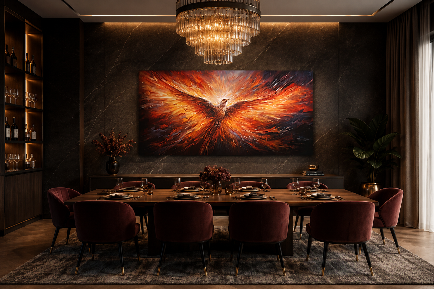 Rising Phoenix Extra Large Orange Framed Canvas Wall Art For Living Room Or Dining