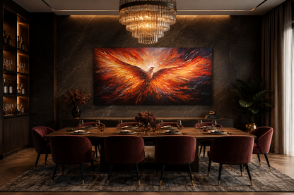 Rising Phoenix Extra Large Orange Framed Canvas Wall Art For Living Room Or Dining