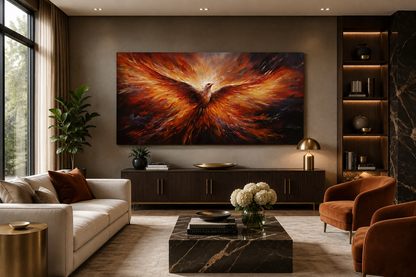 Rising Phoenix Extra Large Orange Framed Canvas Wall Art For Living Room Or Dining