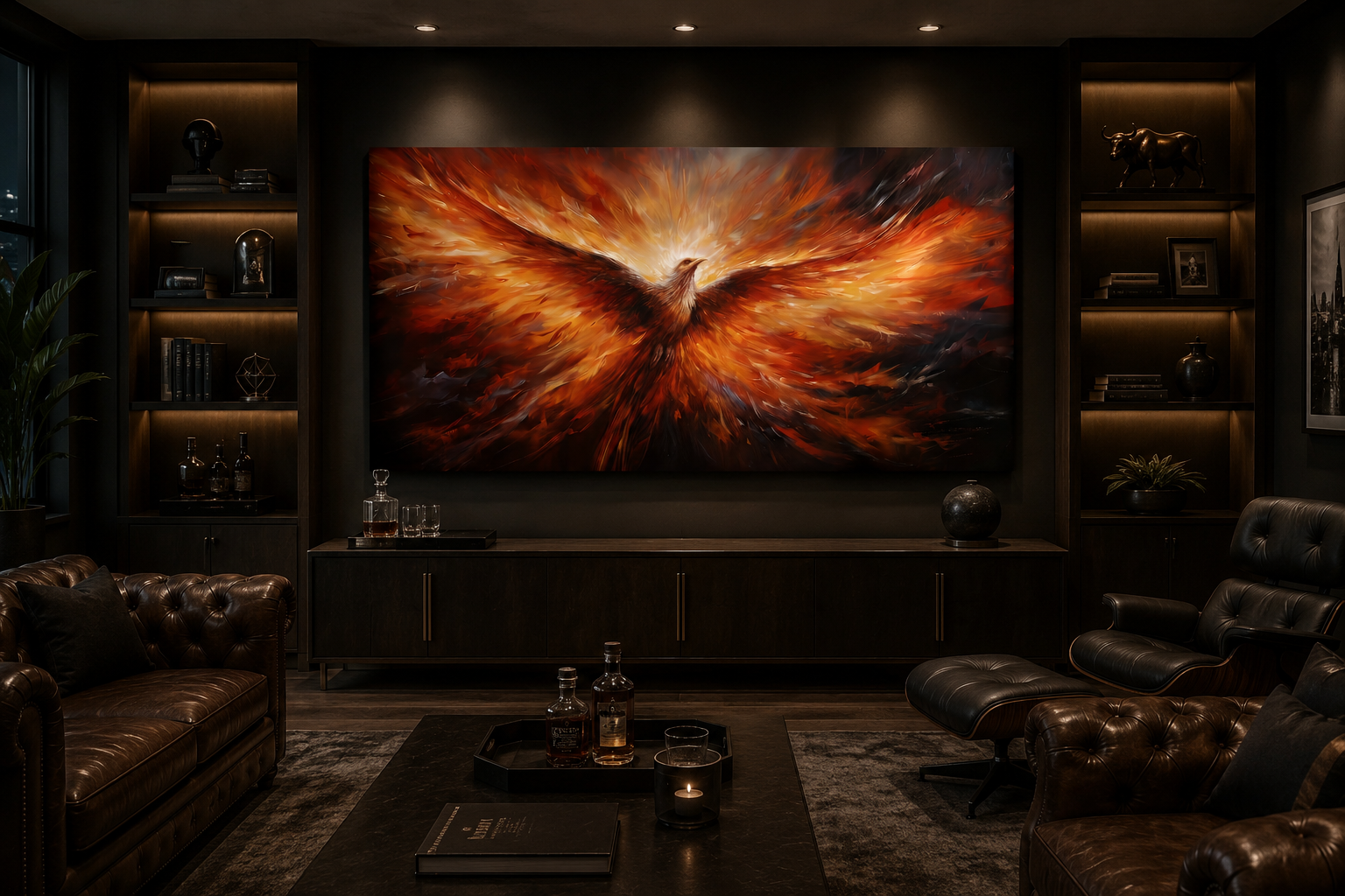 Rising Phoenix Extra Large Orange Framed Canvas Wall Art For Living Room Or Dining